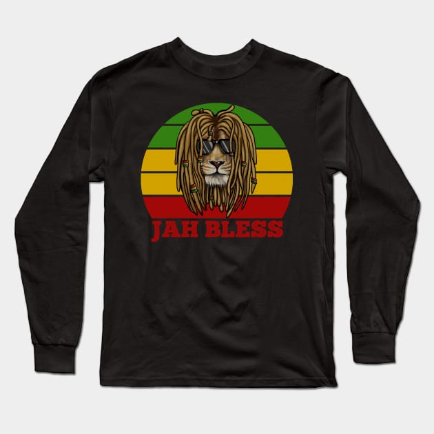 Jah Bless, Jamaica, Rasta African Lion Long Sleeve T-Shirt by dukito